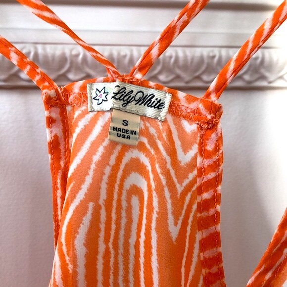 Lily White Orange Printed Sheer Tank Sz S - Picture 3 of 4